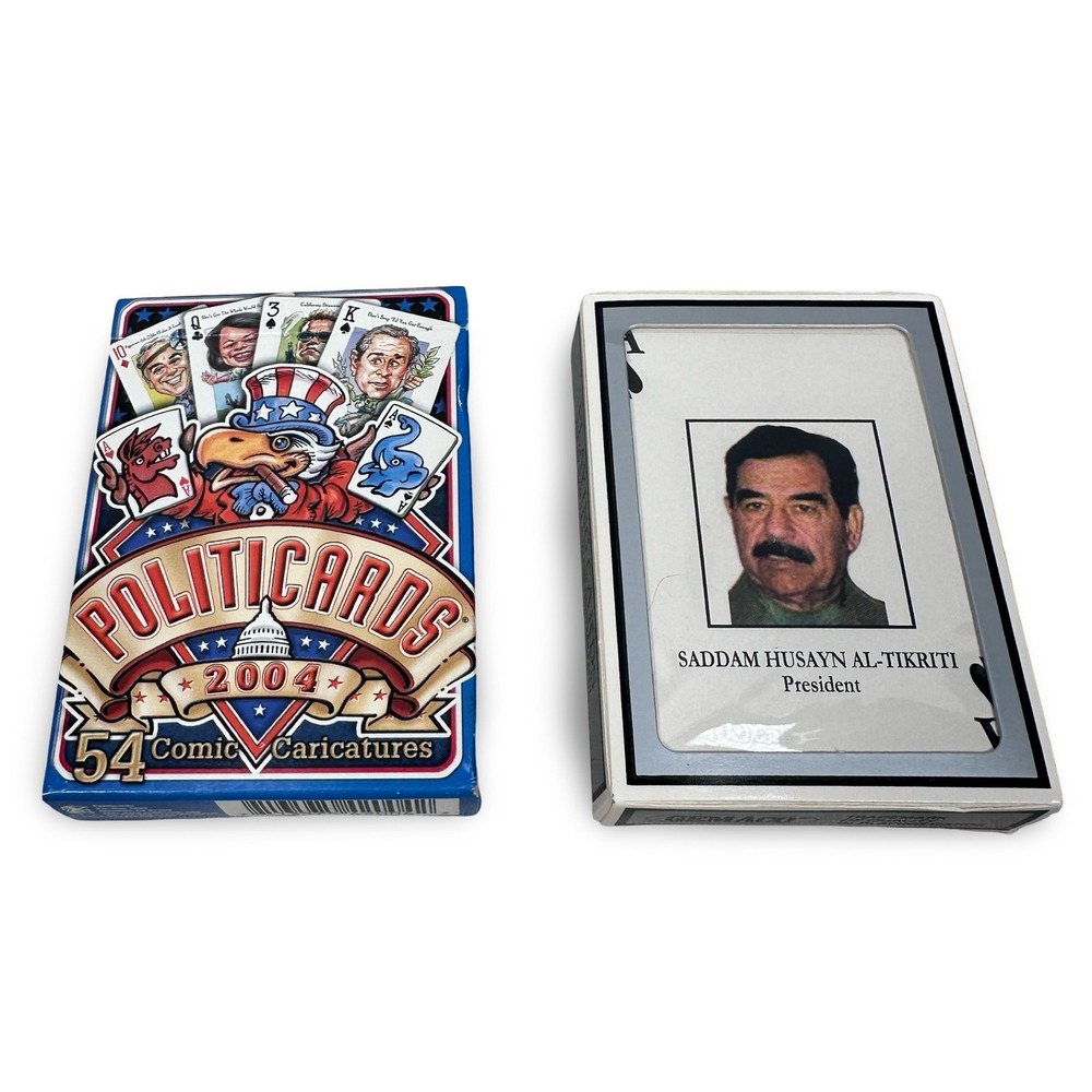 Politicards 2004 Comic Caricatures & Iraq Most Wanted Playing Cards 2 Decks Gray